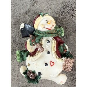 Vintage Christmas Handmade Decor. Winter Decor. Snowman with Shovel and Basket.
